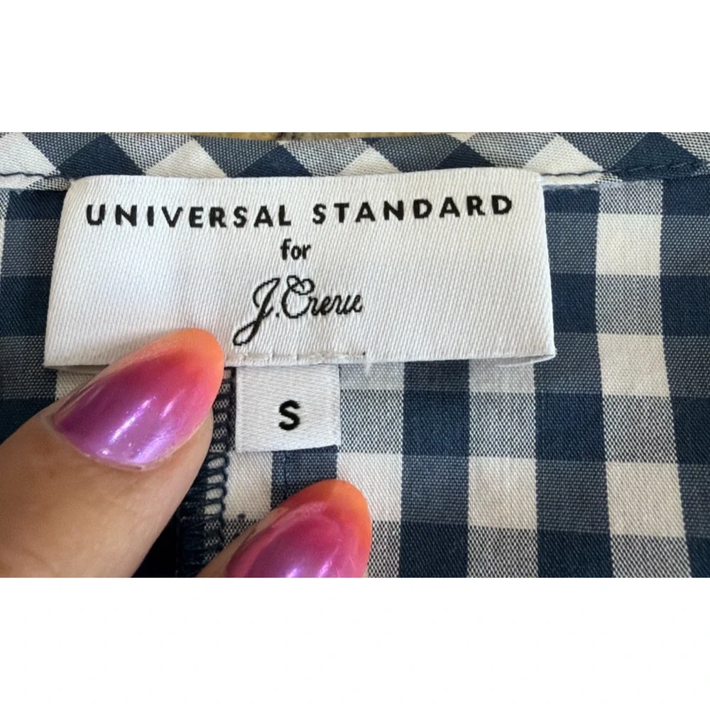 J.Crew Universal Standard Blue White Gingham V-Neck Shirt Women's Small
